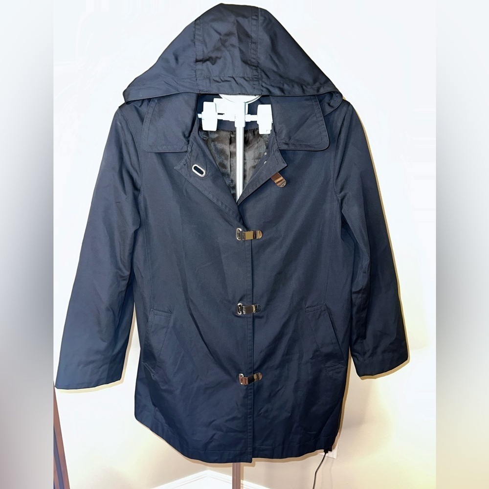 MICHAEL Michael Kors Black Trench Coat with Hood